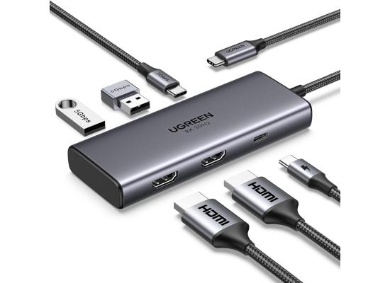 UGREEN (6-in-1) Docking Station, USB C Hub with Dual 4K@60Hz, Single 8K@30Hz, 100W Power Delivery, 3X 5Gbps USB Data Ports, USB-C Dock for ThinkPad, HP, Dell Laptops and More